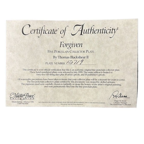 Masterpeace Collection Thomas Blackshear II "Forgiven" Collector Plate NEW - Picture 2 of 3